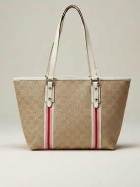 GUCCI GG Canvas Monogram Jolicoeur Metallic Tote Shoulder Bag Hobo Leather Purse